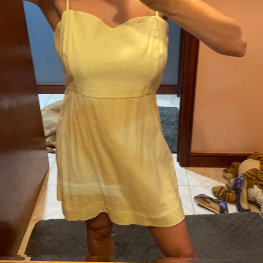 Neon yellow spaghetti strap linen dress